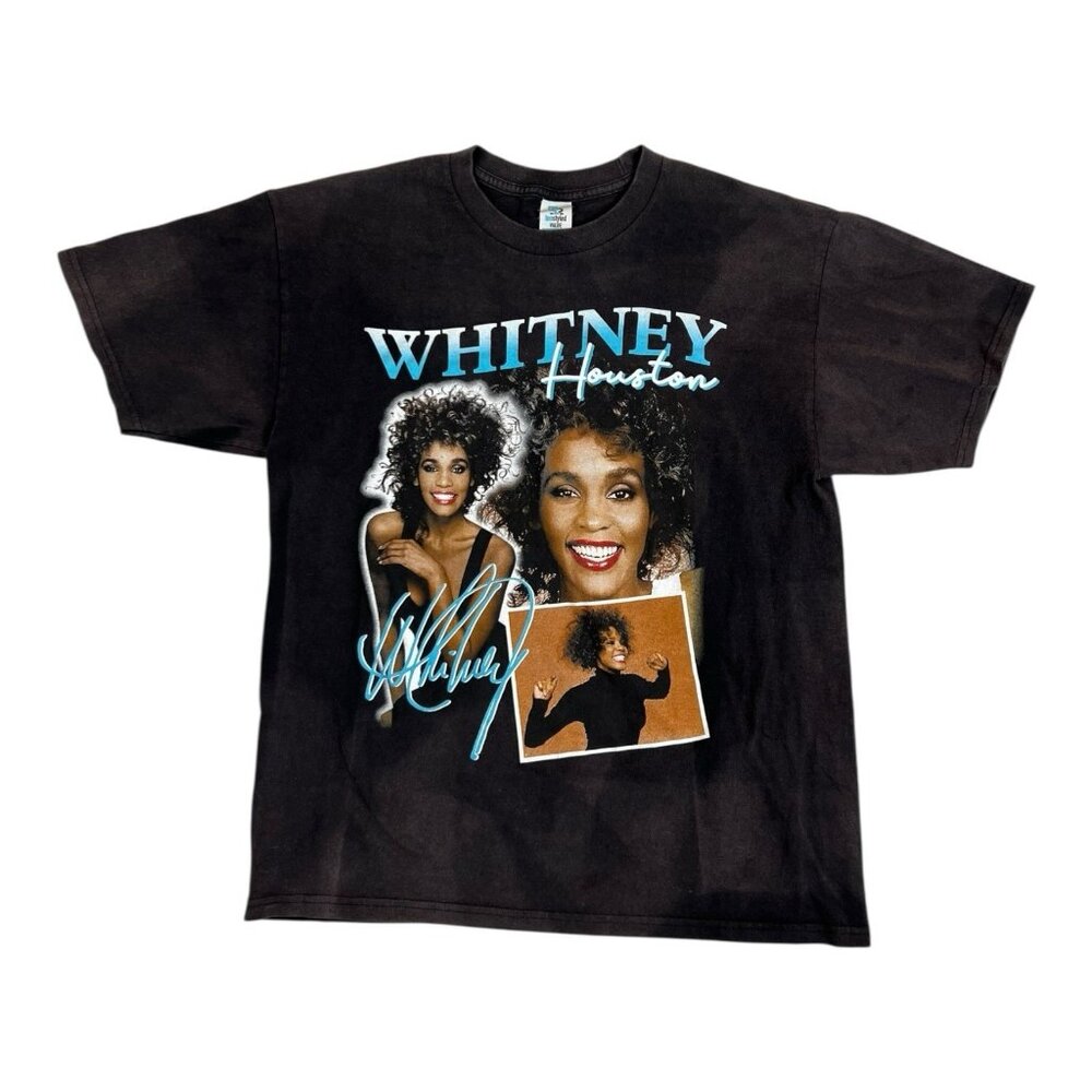 Vintage Whitney Houston Rap Tee T-Shirt Size M/L Black Sun Faded